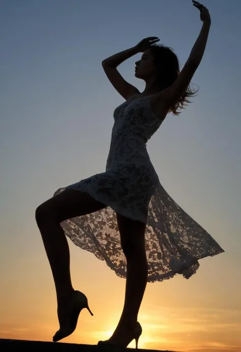 photograph of young woman, inspiring, preposterous, lustrous. fanciful, high dynamic range, silhouette,