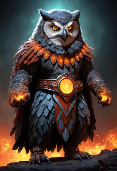 digital painting of a magical (owlbear) goddess, artificial, vigorous, nocturnal, fiery, ancient, evasive, chromogenic prints,enigmatic, vector displacement mapping, divine outfit, ,