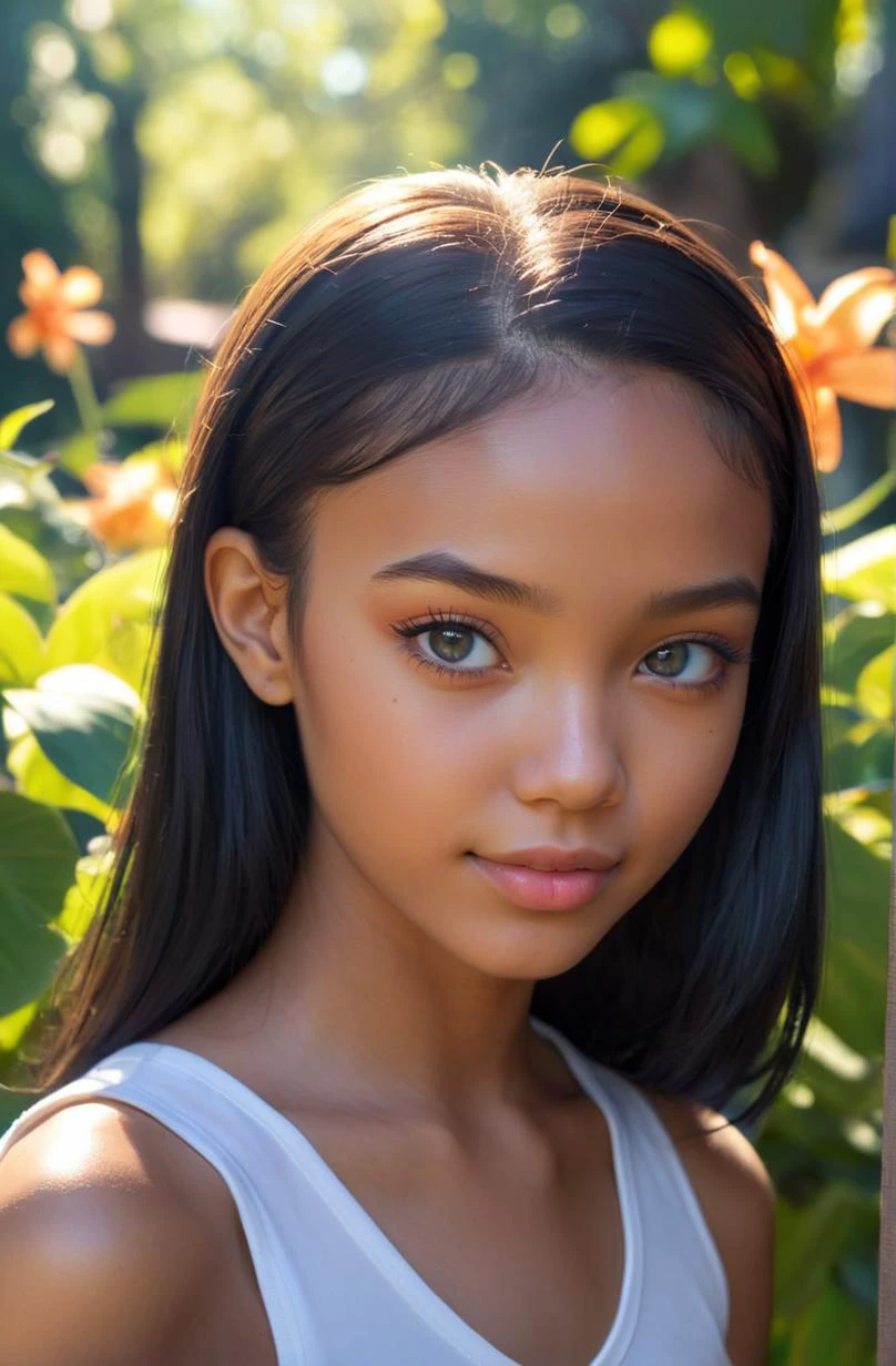 21 years old Dominican woman, cute, innocent, serene scene, outdoor, sunlight, focus on eyes, medium shot, 20mm, by Stanley Artgerm Lau, WLOP, Rossdraws, James Jean, Andrei Riabovitchev, Marc Simonetti, and Sakimichan, trending on artstation