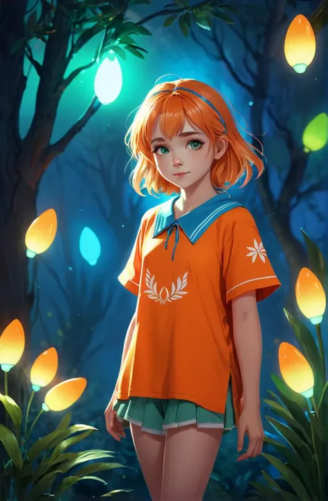 (anime, 2d, drawing), colorful, vibrant, cute, Russian, serene, light orange, green, blue, dreamy), trending on artstation, leds
