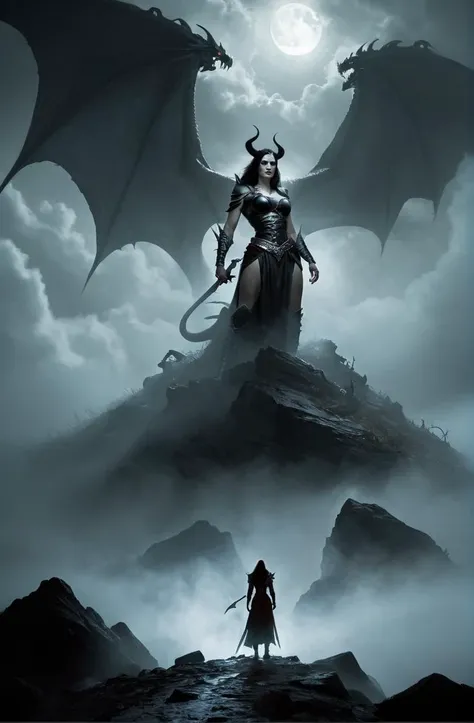 a epic vista, a group of young woman worshipping a giant goddess in the mist, by frank Frazetta, atmospheric, moody, at night, Monegasque, luscious, frightful, personable, terrifying, obscured, clouds, mist,
photorealistic, ultra detailed, ultra realistic, a fantasy dragon hunter and a female necromancer in a treasure hoard by greg rutkowski and artgerm, trending on artstation, concept art