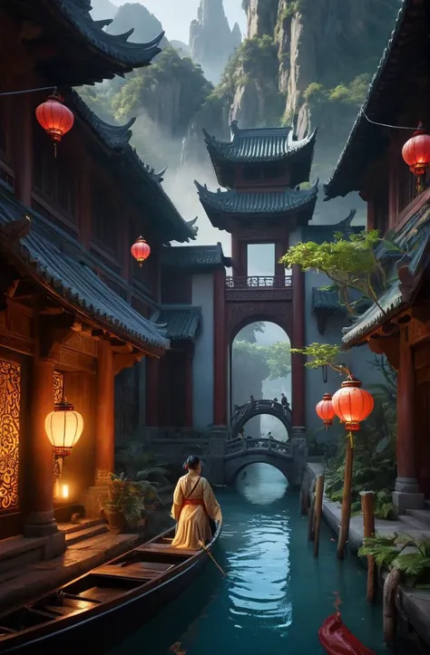 a fantastical scene, gorgeous,  intricate, elegant, volumetric lighting, digital painting, highly detailed, artstation, sharp focus, illustration, concept art, ruan jia, steve mccurry