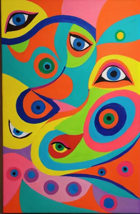 wacky, colorful, crazy, abstract, epic, vibrant,  inspired by krishen khanna and madhvi parekh and rinotuna