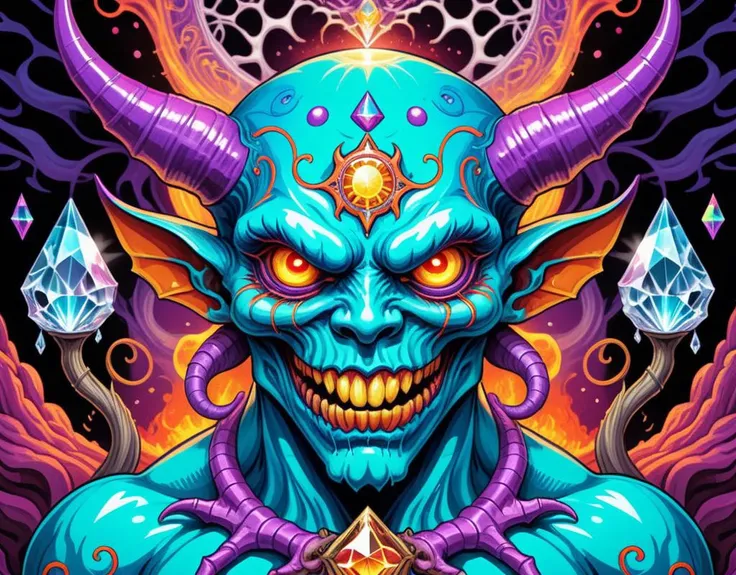 <lora:Daisy-Acid:.4> color line art,acid-art, trippy, daisyart, sketch, Magic-style Demon, it is Biochemical and Mad, absurdres, epic atmosphere, magical, dslr, stunning, aesthetic, romantic, located artistic, extremely stylish, perfect background, sublime, dynamic composition,Hyperrealistic, crystal-clear,with super sharp details and vivid colors, intricate textures, and pristine clarity