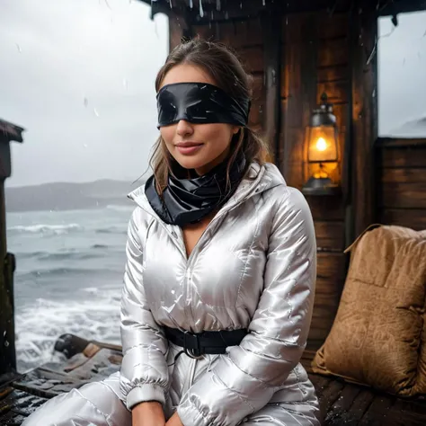(((dark cinematic still with dark vibes))),one squatting one south american women,<lora:puffer_downsuit_v1:0.7> puffer_downsuit , satin_scarf_blindfold,smile,beautiful eyes,tea,stormy weather (mouth closed)
<lora:satin_scarf_blindfold:0.7>
<lora:MJ52:1>