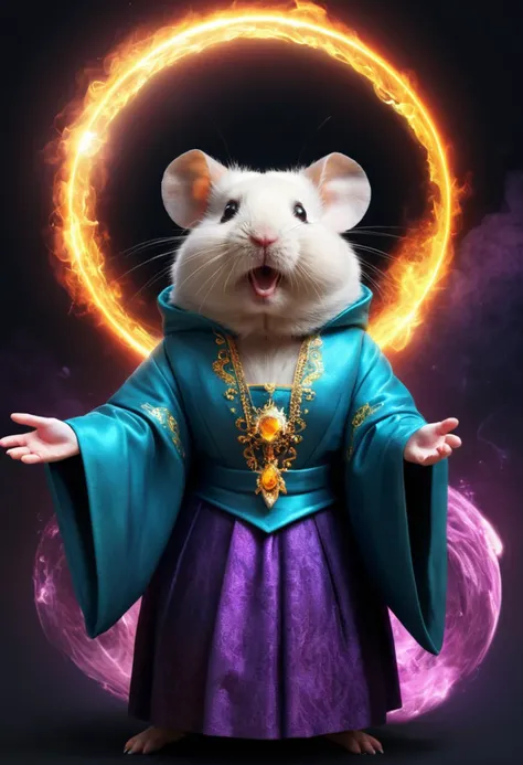 digital painting of a magical (hamster) goddess, ephemeral, bustling, eclipse, blazing, arcane, cryptic, multiple exposure photography,hallucinatory, vector displacement mapping, divine outfit, ,