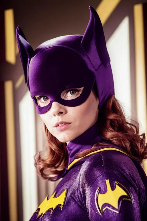 medium shot, photorealistic photo of Batgirl standing, looking at the camera, realistic, (masterpiece:1.1), (best quality:1.1), beautiful, (intricate details), unity 8k wallpaper, ultra detailed, aesthetic, perfect lighting, <lora:60sBatgirl_V2-000008:0.8>