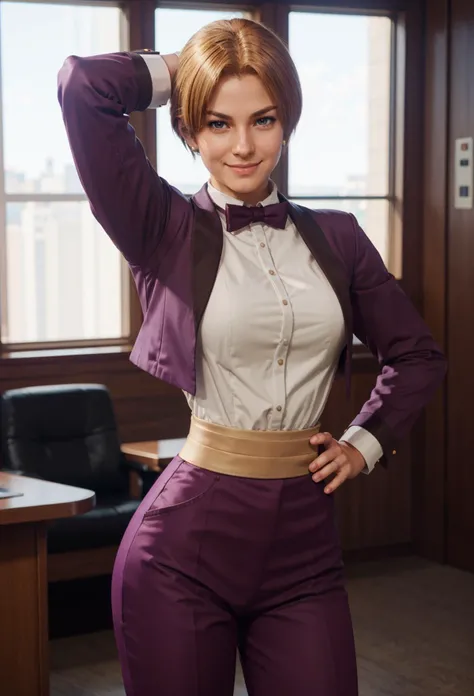 <lora:King2000_t8-000023:1.0> KOFKing girl wearing KOF2kOutfit,
best quality, depth of field, smile, hands on hips,