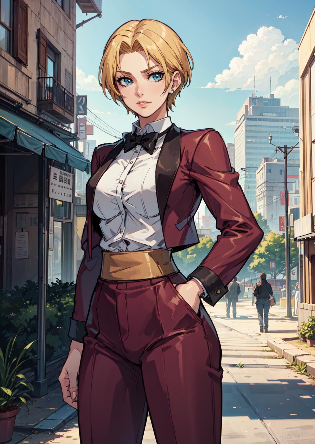 A woman in a suit standing on a city street - SeaArt AI
