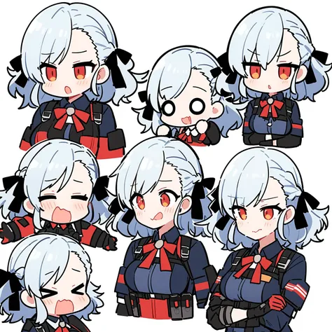 spas-12 \(girls' frontline\), girls' frontline, ^ ^,+ +, @ @, = =, <lora:style05-xl:1>,multiple girls, white background, chibi, multiple view, face, profile, upper body, no border, overflow, masterpiece, best quality,