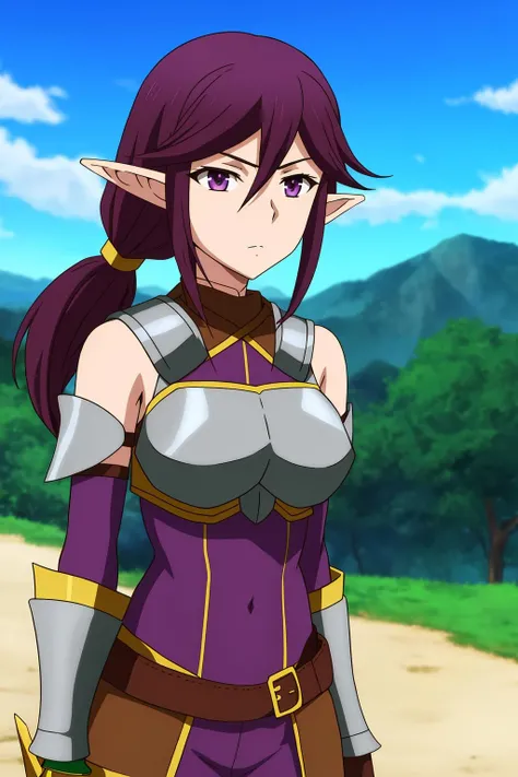 masterpiece, best quality, detailed face, HULansley, 1girl, pink hair, medium breasts, ponytail, long hair, brown eyes, hair pulled back, hair slicked back, <lora:HULansley:0.5>, leotard,  <lora:KnightsInTheNightmare:0.4>, armor, armored boots, thigh boots, bare arms, fingerless gloves,  <lora:cts_a3:0.4>, standing, outdoors, castle, mountain, ((hands on hips, clenched hands,)) grin,