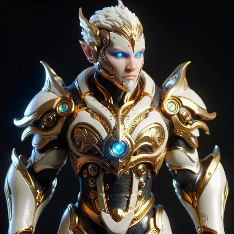 hyper detailed masterpiece, dynamic, awesome quality,ivorygold ignis fatuus, small short fictional humanoid creature, stout, muscular, skilled, hardy, woman, hint of facial hair, fluff, resilience,  craftsmanship,gold, gems, glinting,shadow,clinical,machinic, fantasy, fairytale<lora:IvoryGold:1>
