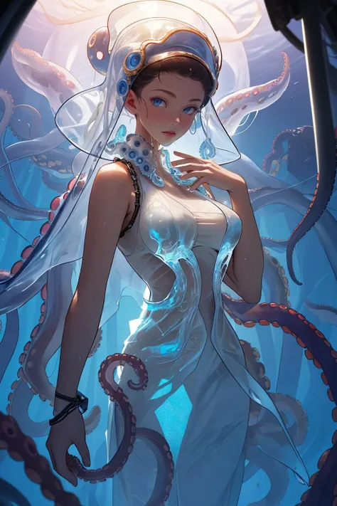 16K, close-up, UHD, (succubus style, miniature girl), , eating octopus whiskers, looking at the audience, contemptuous expression, played badly, rolling eyes, (sticking out long tongue: 1.5), close-up of mouth, clear skin texture, (tip of tongue with milky white liquid dripping, brushed, saliva: 1.2), (tongue close-up: 1.5), hair, a miniature girl, lolixtured skin, standing, (((large gap between legs))), delicate face, miserable white skin, neon-colored hair, semi-sheer bikini liquid vitrification, (miniature bikini: 1.5), ((complex and clear bikini pattern))), colorful tattoos, (((no tattoos on the face))), colorful tattoos on the chest, fluorescent tattoos below the abdomen, fat buttocks, golden ratio body, pierced ears, (((wearing cyberstockings ))), ((((The abdomen is stained with milky white viscous liquid dripping down))), clothes are torn, the face is stained with milky white mucus, the inside of the leg base is stained with milky white mucus, the abs are slightly prominent, ((((waist is extremely thin))), the inner leg muscle line is obvious, long eyelashes, faint smile, three-dimensional drawing, hair, rolling eyes, long eyelashes, (nipple tip out tentacle: 1.5), (nipple tip tentacle: 1.2), (overhead suspension circle: 1.6) ultra-transparent mass, 16K, deep in the cave, (played with expression: 1.5), (rolled eyes: 1.5), (thick milky liquid dripping from the corner of the mouth on the chest: 1.5), (flesh-colored, (tentacles in the cave: 3), entangled, (back, leg root, With tentacles: 1.5) (tentacles filled with milky glass liquid, tentacles attached to the girl's body, tentacles wrapped around the legs), (body filled with milky white liquid: 3), clear skin texture, hair, short hair, air burst, (sag, chest burst), (chest rest: 1.5), (chest squeeze: 2), (Cthulhu style, succubus double horn), double ponytail. (honeycomb, long tube, stockings), (transparent opalescent glass liquid texture bikini: 1.5, lace trim forceps), (clear orbital texture, large eye