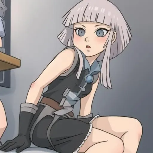 <lora:witch:1>, tw33ny, 1girl, blunt bangs, gray hair, sitting