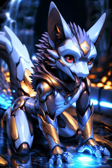 ASCII<lora:add_detail:1>,
ultra realistic, masterpiece, (wildlife|fashion) photography, (Red ambient light),
three-quarter back view, backside, seen from behind, high angle,
solo,
cute female anthro kobold, beautiful, beautiful body, young, small breasts, flat chest, Blue body,
detailed mouth, (thick thighs:0.3), ((cute)), rendered eyes, ambient light reflected on body, intricate gold,
deathwolf, black cloak, red eyes, <lora:Deathwolf:0.3>, bow ribbon, feathered headdress,
all fours, looking at viewer, gaping mouth, tongue, saliva, drooling,, dancing,
looking at viewer,
uploaded on e621, (by Manmosu Marimo:0.5), by Barbara Takenaga, (by darkgem_0.5), by Affandi, by Youjomodoki,
<lora:Animal_mecha:0.8>, animal mecha, realistic, (engraved metal surface), cyborg,
<lora:add_detail:0.5>,
Mischievous,
Vortex Waterfall Fountain, A vortex-shaped water fountain that defies gravity, creating a mesmerizing centerpiece with water flowing upward in an otherworldly display,
Plasma Geysers, Geysers that emit bursts of plasma into the alien sky, creating luminous columns of energy that add a dynamic and spectacular element to the landscape,
Liquid Metal Lakes, Lakes composed of liquid metal that ripples and morphs, reflecting the surrounding alien sky in ever-changing metallic patterns,
__scenery_alien_fauna__,
detailed, realistic, 8k uhd, high quality, high quality photography, 3 point lighting, flash with softbox, 4k, Canon EOS R3, hdr, smooth, sharp focus, high resolution, 80mm, f2.8,
cinematic composition, highly detailed, masterpiece, best quality, intricate, (high detail:1.4), film photography, sharp focus,