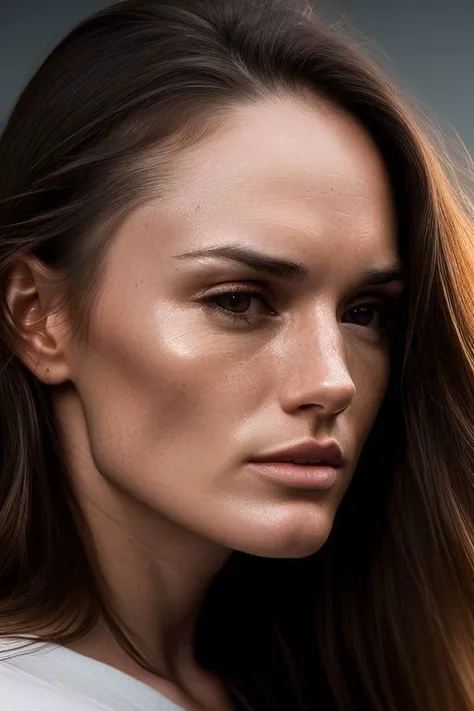 (CR-ToriBl4ck-v2-Block454:0.9), (face closeup:1.1) portrait of (young:1.0) woman, (oiled shiny skin:1.0), (subtle profile angle:1.0),
(8k uhd:1.0), (best quality:1.0), (masterpiece:1.0), (sharp focus:1.0), (simple-grey-backdrop:1.1),