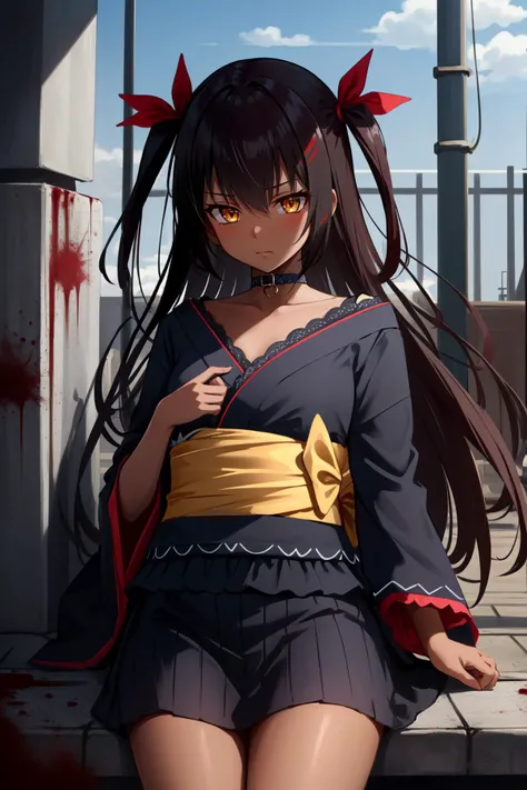(masterpiece, best quality), intricate details,
1girl, <lora:CHAR-MasterNemesis:0.8> MasterNemesis, dark skin, long hair, two side up, hair ribbon, MasterNemesis, dark skin, long hair, two side up, hair ribbon, choker, black kimono, sash,
underground, dark, prison, blood, dirty, tired,
