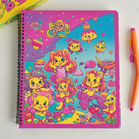 <lora:Everly_Heights_Prop_Generator:1> A 1990s Lisa Frank notebook
