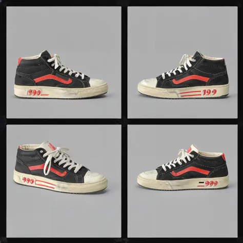 <lora:Everly_Heights_Prop_Generator:1> a pair of 1990s sneakers (front, back, side:1.2)