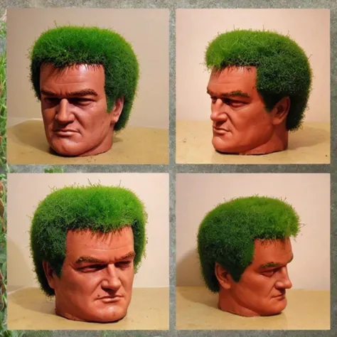 <lora:Everly_Heights_Prop_Generator:.2> a chia pet shaped like Quentin Tarantino's head (front, back, side:1.2)