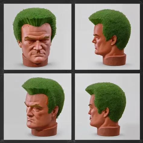 <lora:Everly_Heights_Prop_Generator:1.2> a chia pet shaped like Quentin Tarantino's head (front, back, side:1.2)