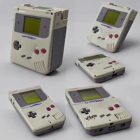 <lora:Everly_Heights_Prop_Generator:1> a Nintendo Gameboy, (four different angles:1.1)
