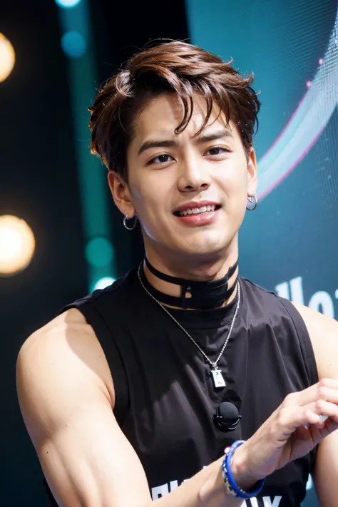 male, handsome, brown hair, earrings, (photorealistic:1.4), best quality, masterpiece, photography, stand-up comedy viewers looked at the stage with smile
<lora:jackson:0.8>