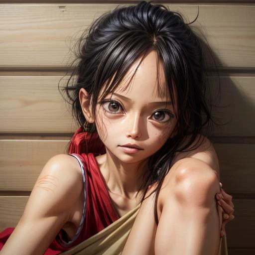(woman:1), realistic, <lora:wanostyle_2_offset:0.8>, luffy, strawhat, <lora:gender_slider:-5>, leaning on a wooden barrier, <lora:weight_slider:-2>, cute face, <lora:more_details:1>