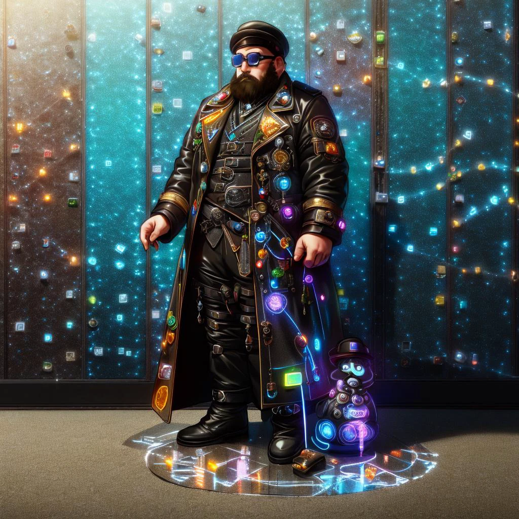 medium shot, 1guy, in a street, colorful with neons, long coat, tall boots, steampunk hat, steampunk glasses, long beard, dwarf, <lora:Neon_Cyberpunk_SD1.5_Techno_Mages:1>, <lora:people_count_slider_v1:-5>, <lora:weight_slider:7>, hovering over the floor