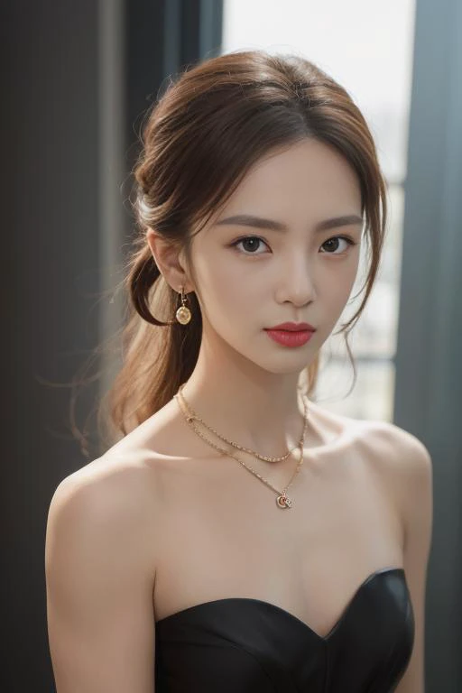 masterpiece,best quality,realistic,photorealistic,highres,authentic skin texture,smooth and radiant skin,beautiful detailed deep eyes,the best light and shadow,chiaroscuro, cinematic lighting, ray tracing,lens flare, f/4.0, 35mm, Canon, Sony FE GM,
Verism, Classicism, Contemporary art, Realism,color contact lenses, longeyelashes,upper body, necklace, earrings, <lora:jinchen999:0.95>