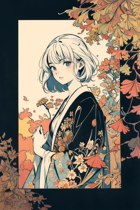 (masterpiece, top quality, best quality, official art, beautiful and aesthetic:1.2),cover art,illustration minimalism,zentangle Alluring (Ginkgo:1.1),sleek,covered in Posters,intricate,abstract,monochrome,patterns,meditative,highly detailed,
