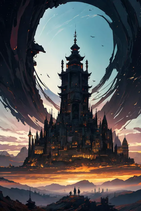 breathtaking (otherworldly),highly insanely detailed,masterpiece,top quality,best quality,highres,4k,8k,RAW photo,(beautiful and aesthetic),Fantasy style,oriental scenery,wonderland,vista,clouds,mountains,Buddha light,giant Buddha,Silhouettes of people,dazzling,rich colors,(mewkledreamy:1.1),. award-winning,professional,highly detailed,