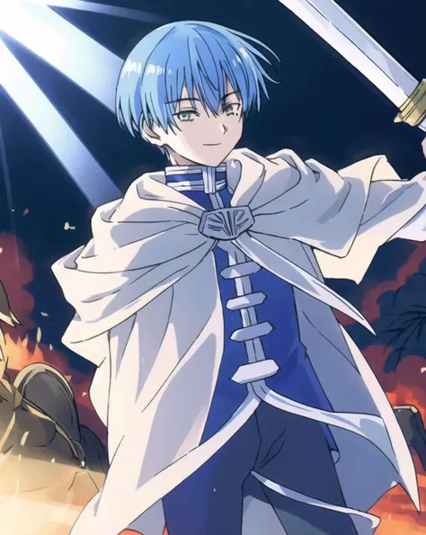 Himmel, solo, 1boy, holding sword, smile, sunlight, backlighting, pants
<lora:friefen_EP01-04_LoHa32-step00030000:1>