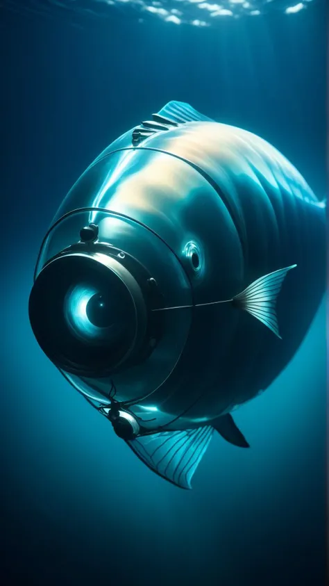 Cinematic photo of <lora:SpyWorld50sXL:1> SpyWorld50sXL a barreleye fish with its transparent head navigating the dark abyssal sea