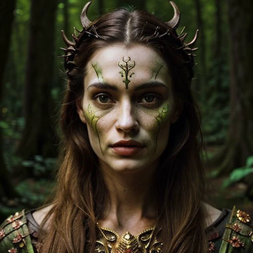 woman in a mythical forest, masterpiece, perfect face, intricate details, horror theme