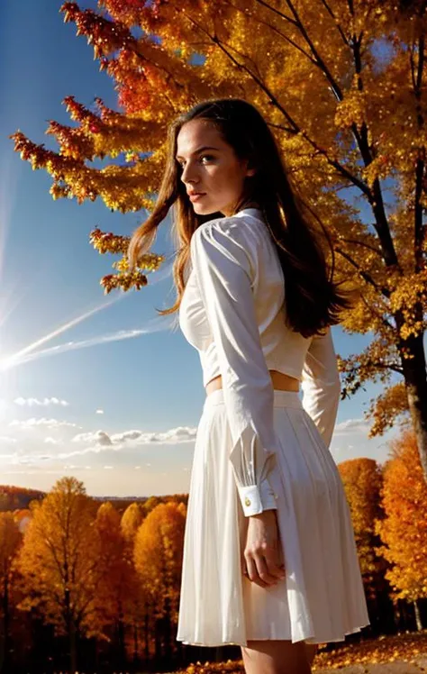 (analog photo:1.2),((dynamic pose:1.2),(dynamic camera),(27 yo Ashkenazi  Ukrainian 
woman with long hair)BREAK(sunrays, sunset, sky clouds (hdr:1.1),(high quality, film grain), (natural colors, correct white balance, color correction, dehaze, clarity), ,(skin texture) (Slightly surreal photo)BREAK[creative consciousness on display], (profound psychological meaning)BREAK ([esoteric features]), ([American Fall Autumn])BREAK [surreal natural lighting], [wide angle lens medium format camera], in the style of [Ralph Lauren] <lora:BetterHands:1> <lora:HDhelper:0.5>