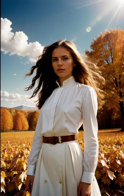 (analog photo:1.2),((dynamic pose:1.2),(dynamic camera),(27 yo Ashkenazi  Ukrainian 
woman with long hair)BREAK(sunrays, sunset, sky clouds (hdr:1.1),(high quality, film grain), (natural colors, correct white balance, color correction, dehaze, clarity), ,(skin texture) (Slightly surreal photo)BREAK[creative consciousness on display], (profound psychological meaning)BREAK ([esoteric features]), ([American Fall Autumn])BREAK [surreal natural lighting], [wide angle lens medium format camera], in the style of [Ralph Lauren] <lora:BetterHands:1> <lora:HDhelper:0.5>