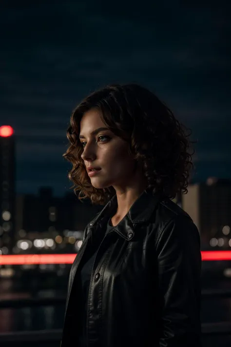 masterpiece,cinematic, filmic image 4k, 8k ,1girl,curly hair,in the dark,deep shadow,city night background,