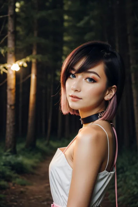 1girl, (masterpiece), high definition, a lot of detail, white short hair, blue eyes, selfie shot, beautiful fingers ,lovely atmosphere, cute harajuku dress, choker, happy, blushing, SAM YANG,kugisaki nobara, pink eyeliner,EnvyBeautyMix23,SMMars, in the woods, glowing fireflies, ((night time)),fate/stay background,<lora:FilmVelvia3:1> <lora:UE_20230717224732:0
5>