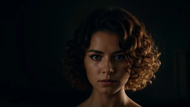masterpiece,cinematic, filmic image 4k, 8k ,1girl,curly hair,in the dark,deep shadow