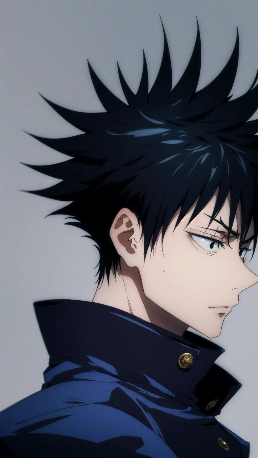 fushiguro_megumi, black hair, spiked hair, black eyes, school uniform, jacket, high collar,  <lora:fushiguro_megumi:1>