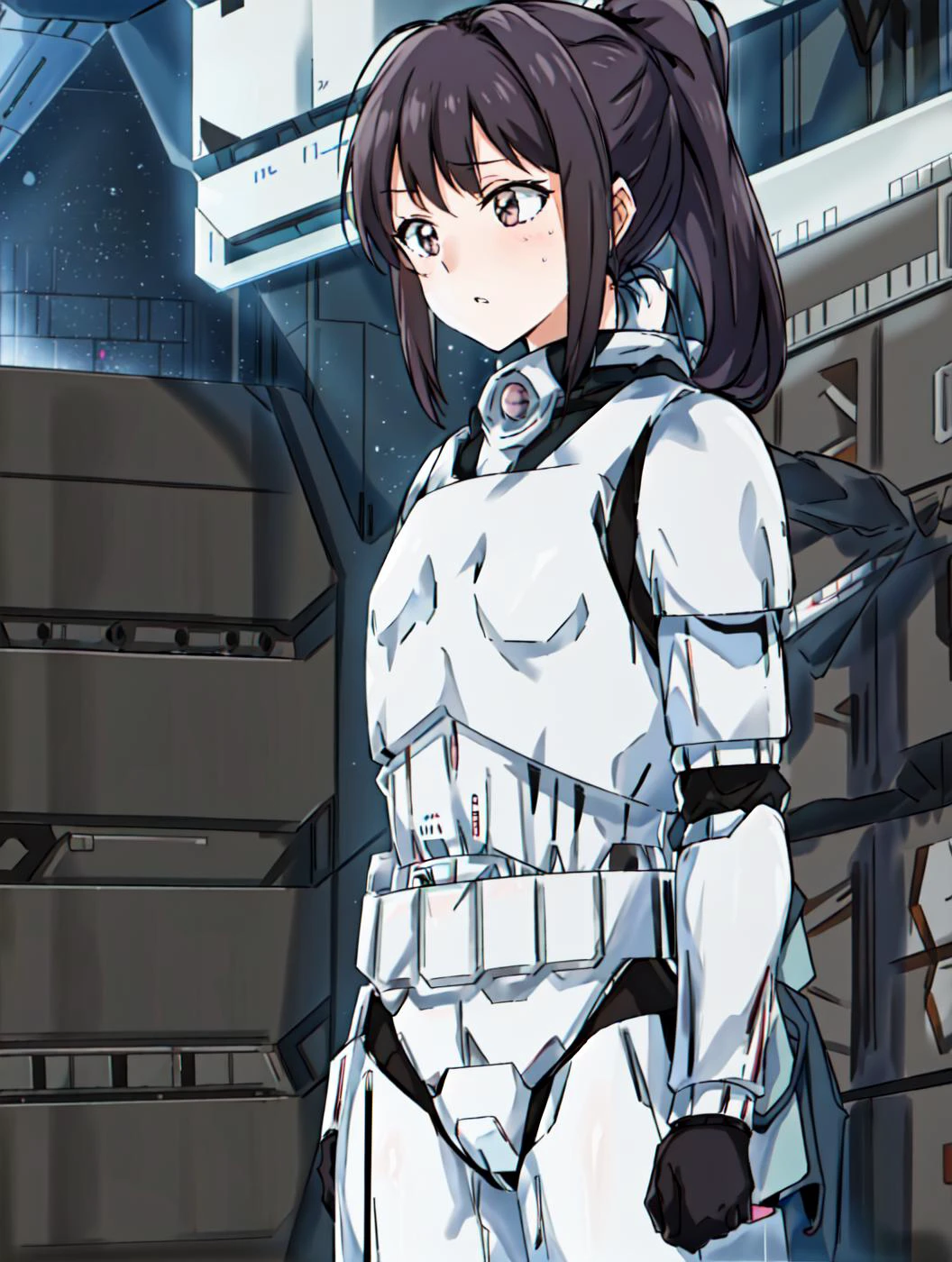 masterpiece, best quality,
vivi colors,
<lora:kindred_spirits.v3-000007:0.9> kd vnstyle
<lora:add_detail:-0.2>
1girl, (solo),
(" ")
" ",
"",
ponytail,
(<lora:CONCEPT-StormTrooper:1> STORMTROOPER, ARMOR:1.2)
medieval castle, inside,
science fiction, futuristic