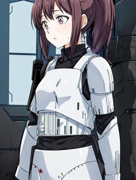 masterpiece, best quality,
vivi colors,
 <lora:kindred_spirits.v4-000006:0.85> kd_vnstyle
 <lora:add_detail:-0.2>
1girl, (solo),
("  ")
"  ",
"",
ponytail,
(<lora:CONCEPT-StormTrooper:1> STORMTROOPER, ARMOR:1.2)
medieval castle, inside,
science fiction, futuristic