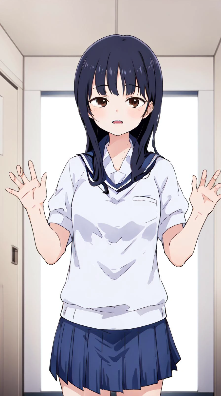 masterpiece, best quality,
<lora:add_detail:-0.5>
<lora:Kindred_Spirits_on_the_Roof.v2-000005:0.85>
,kd_vnstyle
(small eyes),
1girl, (solo)
<lora:AnnaYamada:0.8> ANNAYAMADA, BLUE HAIR, BROWN EYES, school uniform, skirt,