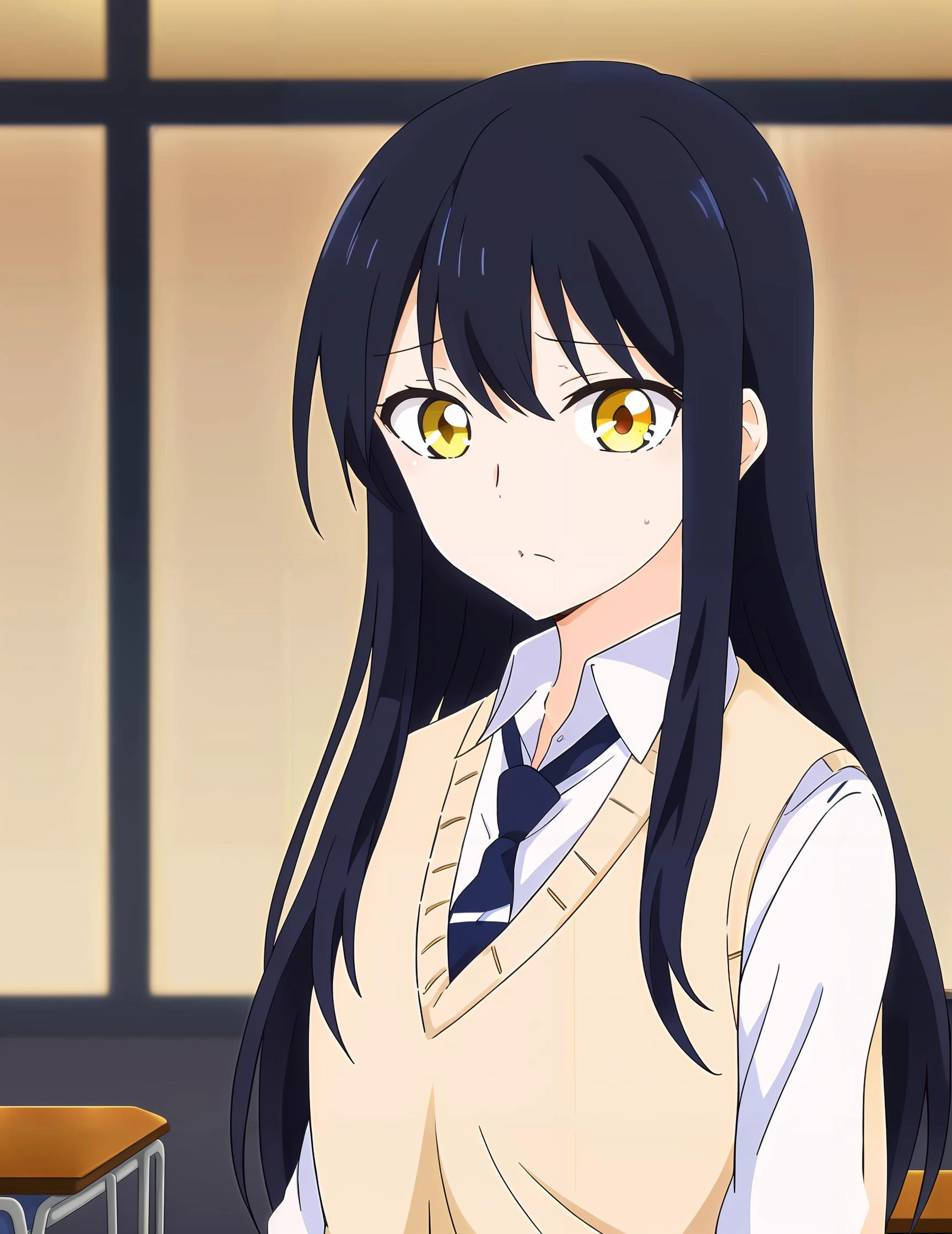 masterpiece, best quality, 8k,
<lora:add_detail:-0.4>
<lora:MikoV1.4-000010:0.4> MIKO, YELLOW EYES, LONG HAIR, BLACK HAIR, BLUE HAIR, MULTICOLORED HAIR, SIDELOCKS, BANGS
<lora:kindred_spirits.v4-000006:0.95> kd_vnstyle
1girl, solo,
standing, white collared shirt,
break, yellow sweater vest,
((blue necktie)),
classroom,