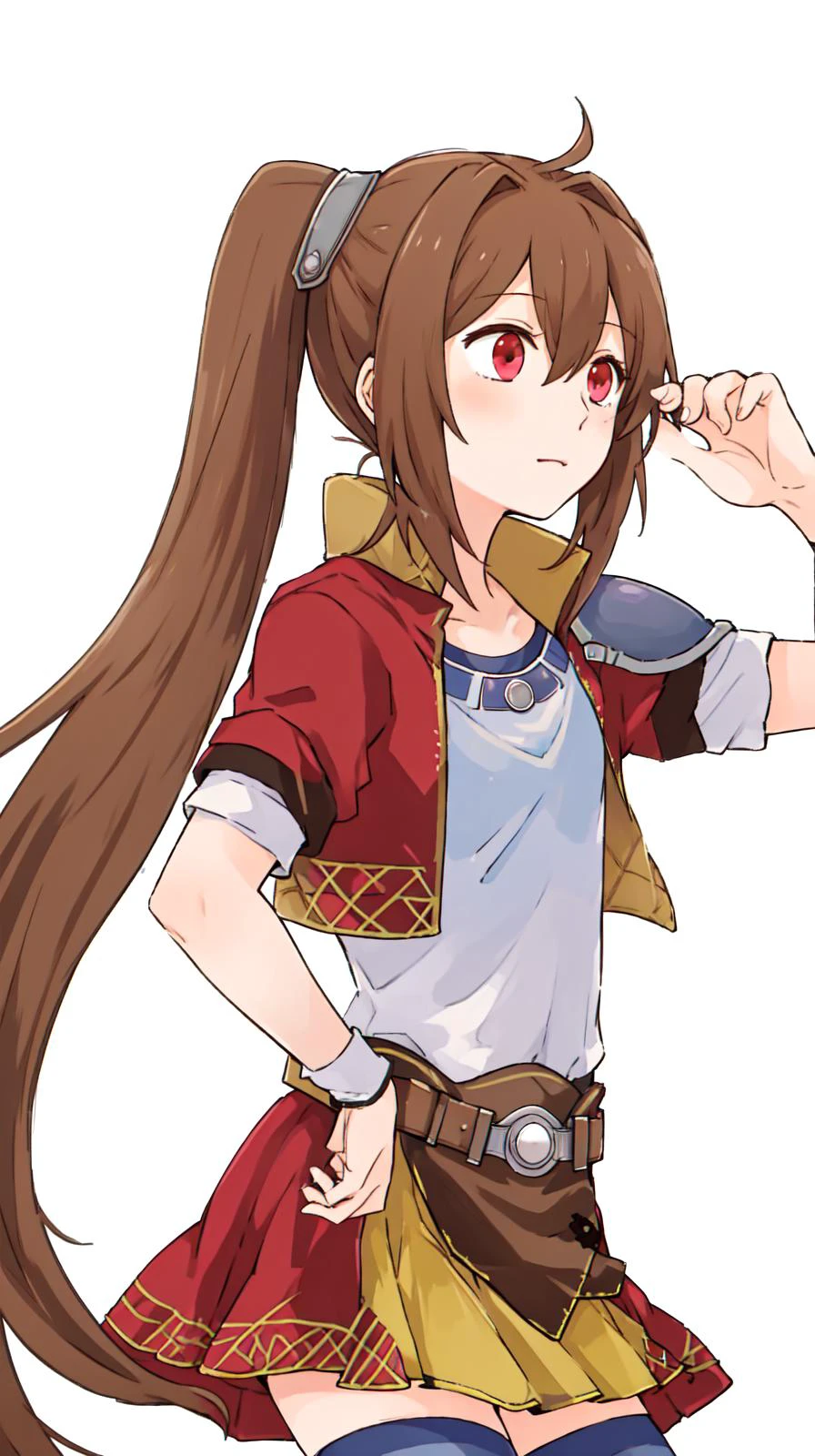 masterpiece, best quality,
<lora:add_detail:-0.5>
<lora:Kindred_Spirits_on_the_Roof.v2-000005:0.85>
,kd_vnstyle
(small eyes),
1girl, (solo)
<lora:estelle-nvwls-v2:0.9> FCESTELLE, RED JACKET, BLUE SHOULDER PAD, WHITE SHIRT, RED SKIRT, SHORT SHORTS