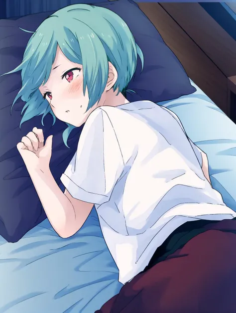 NSFW,masterpiece,Highest quality,High resolution,Super detailed,Sinon\(Sword Art Online\),Naked shirt,hair ornaments, Hair Clip,Embarrassed,expectant face,nervous,blush,Bedroom at night,Dark Room,Lying down,Lying on your back,Raise your arms,Seduce