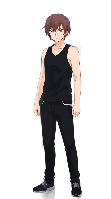 masterpiece, best quality, beautiful
<lora:kindred_spirits_v5:0.6> kd_vnstyle
<lora:add_detail:-0.8>
men
(solo),
(teen, teenager, 19 years old, 19.y.o)
[anime screencap:0.35],
(dark red hair)
okappa
break
red eyes,
night, 
vampire,
tanktop
angry, closed mouth,  [(glowing eyes):0.4]
(full body, ), 
cyberpunk, futuristic, science fiction, fantasy 
standing,