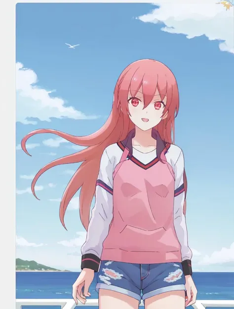masterpiece, best quality, 8k, "visual novel"
<lora:add_detail:-0.75>
<lora:Kindred_Spirits_on_the_Roof.v2-000005:0.75> kd_vnstyle
1girl, (solo)
aicraft carrier deck, aicraft, figher planes, ocean, blue sky,
" "
facing viewer, looking at viewer,
<lora:tsukasa:0.8> tsukasa, white shirt, blue denim shorts, (red eyes, pink hair),