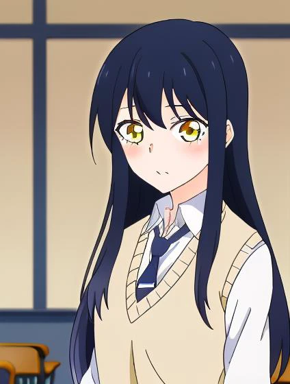 masterpiece, best quality, 8k,
<lora:add_detail:-0.4>
<lora:MikoV1.4-000010:0.7> MIKO, YELLOW EYES, LONG HAIR, BLACK HAIR, BLUE HAIR, MULTICOLORED HAIR, SIDELOCKS, BANGS
<lora:kindred_spirits.v4-000006:0.65> kd_vnstyle
1girl, solo,
standing, white collared shirt,
break, yellow sweater vest,
((blue necktie)),
classroom,